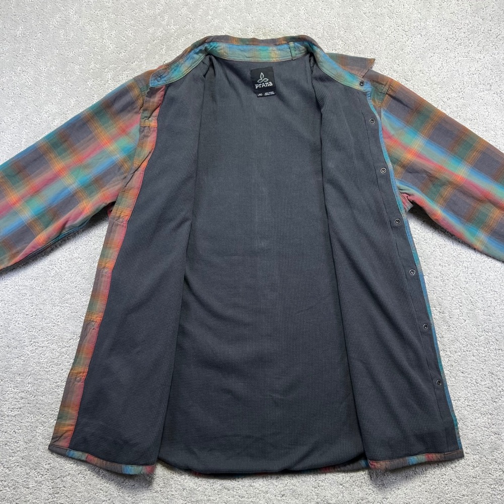 Prana Flannel Shirt Mens Large Plaid Organic Cotton Waffle Lined Shacket Asylum - Picture 8 of 16